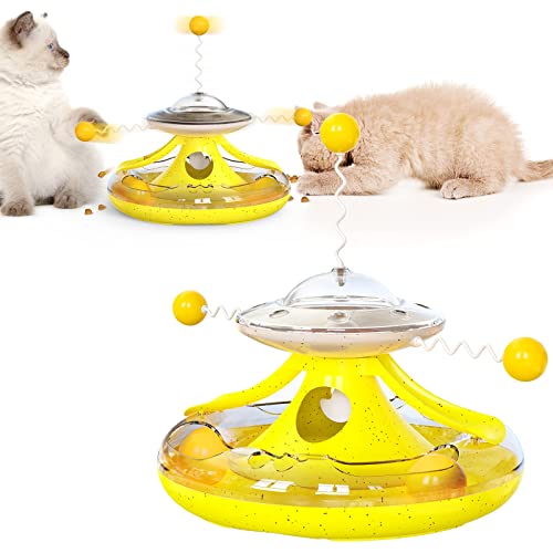 NW Happy Wheel Katzenspielzeug Futterspender Spielzeug Plattenspieler Spielzeug lindern Angstzustände verbessern Intelligenz Haustier Spielzeug Haustier Produkt Pet Supplies Mehrere interaktive Katzenstäbe (Gelb) von N\W