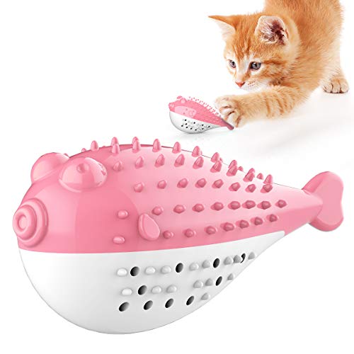 NW Puffer Fisch geformt Katze Zahnbürste Sound Spielzeug Verbessern Intelligenz Zähne Reinigung Schleifen Katzenminze Kill Time Scratcher Haustier Produkt Haustier Spielzeug (rot) von N\W