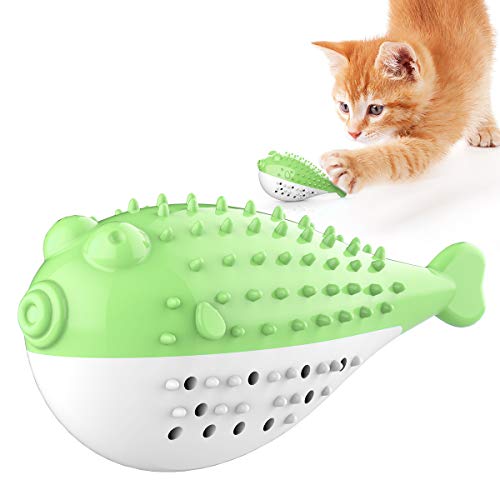 NW Puffer Fischform Katze Zahnbürste Sound Spielzeug Verbessern Intelligenz Zähne Reinigung Schleifen Katzenminze Kill Time Scratcher Haustier Produkt Haustier Spielzeug (Grün) von N\W