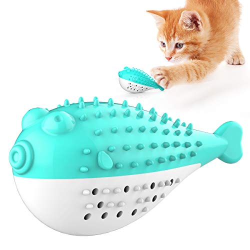 NW Puffer Fischform Katze Zahnbürste Sound Spielzeug Verbessern Intelligenz Zähne Reinigung Schleifen Katzenminze Kill Time Scratcher Haustier Produkt Haustier Spielzeug (Türkis) von N\W