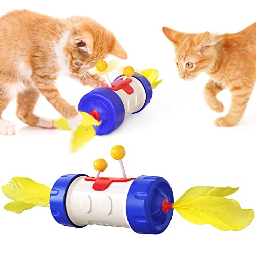 The Magic Wheel Entertain Oneself Katzenspielzeug mit lustiger Katzenfeder, verbessert die Intelligenz, lindert Angstzustände, Schiebespielzeug, Haustier-Produkt, Kunststoffspielzeug (American Blue) von N\W