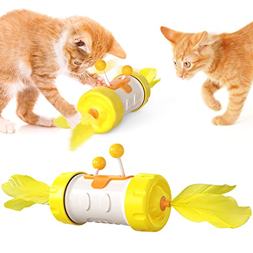 The Magic Wheel Entertain Oneself Katzenspielzeug mit lustiger Katzenfeder, verbessert die Intelligenz, lindert Angstzustände, Schiebespielzeug, Haustier-Produkt, Kunststoffspielzeug (Gelb) von N\W