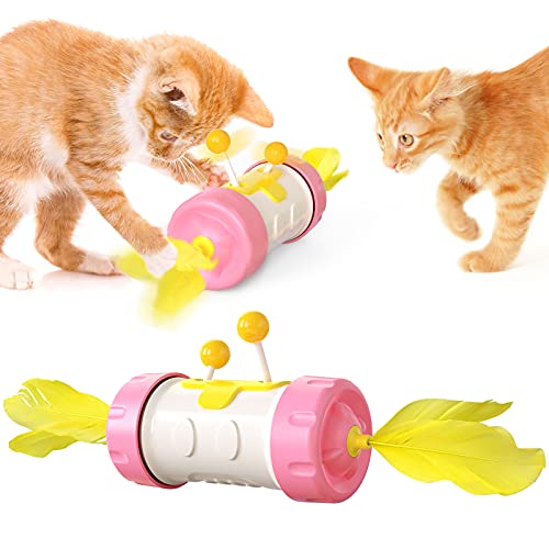 The Magic Wheel Entertain Oneself Katzenspielzeug mit lustiger Katzenfeder, verbessert die Intelligenz, lindert Angstzustände, Schiebespielzeug, Haustier-Produkt, Kunststoffspielzeug (Rosa) von N\W