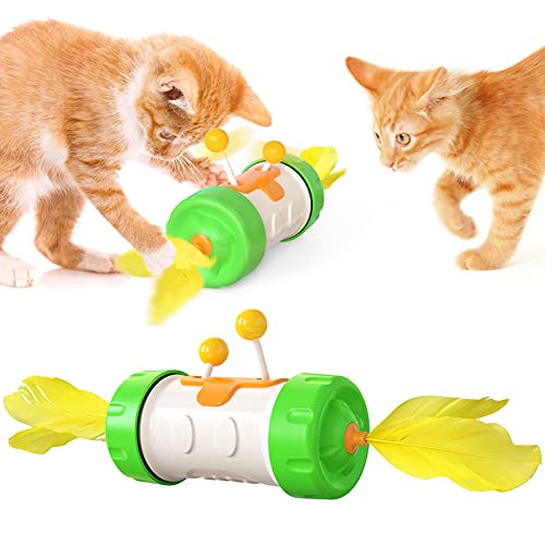 The Magic Wheel Entertain Oneself Katzenspielzeug mit lustiger Katzenfeder, verbessert die Intelligenz, lindert Angstzustände, Schiebespielzeug, Haustier-Produkt, Kunststoffspielzeug (grün) von N\W