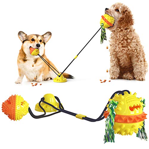 Zugseil Ball mit Stärken Sauger Haustier Molar Bite Spielzeug Hund Kauseil Ball Pull Spielzeug Hund Spielzeug Haustier Spielzeug B-Stil 1 Saugnapf 2 Bälle (Gelb) von N\W