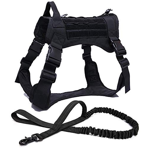 Military Tactical Dog Harness German Shepherd Pet Dog Vest Nylon Bungee Dog Leash with Handle Small Large Dog Puppy XL BKHsandLeash von N\X