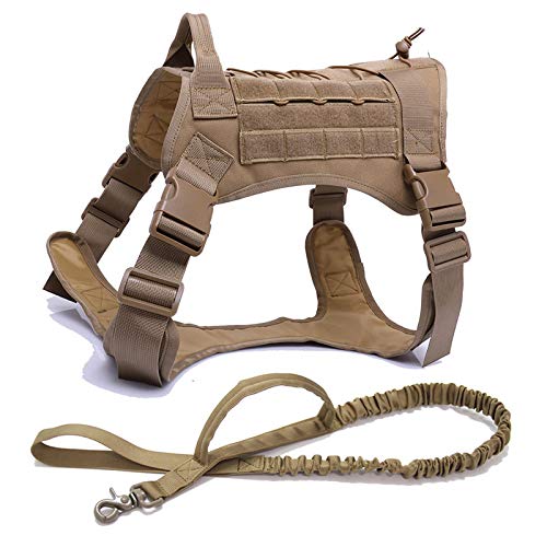 Military Tactical Dog Harness German Shepherd Pet Dog Vest Nylon Bungee Dog Leash with Handle Small Large Dog Puppy XL BWHsandLeash von N\X