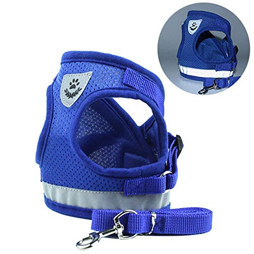 NX Hundegeschirr Katzengeschirr Reflektierende Weste Haustier Brustgurt Mesh Atmungsaktiv Hundegeschirr und Welpen Kleine und Mittlere Hunde S Blau Leine von N\X