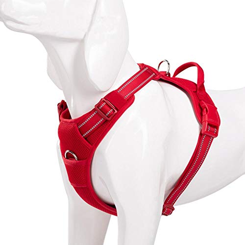 NX Pet Hundegeschirr, atmungsaktives Netzpolster, Outdoor-Sport, Anti-Ziehweste, verstellbares Geschirr, für mittelgroße und große Hunde, S43-56 cm, Brustrot von N\X