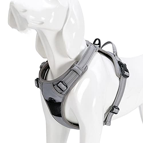 Reflektierendes Nylon-Hundegeschirr, Allwetter-Service-Hund, V-f?rmig, gesteppt, verstellbar, Sicherheitsleine für Fahrzeug, Haustier, L69-81 cm, Grau von N\X