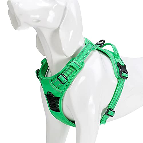 Reflektierendes Nylon-Hundegeschirr, für alle Wetterbedingungen, V-f?rmig, gesteppt, verstellbar, Sicherheitsleine für Haustiere, XL81-107 cm, Grasgrün von N\X