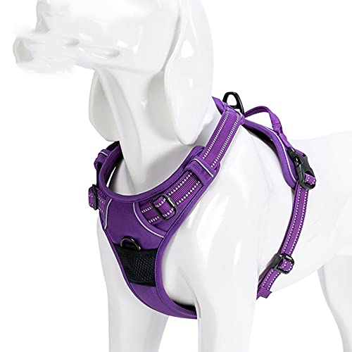 Reflektierendes Nylon-Hundegeschirr, für alle Wetterbedingungen, V-f?rmig, verstellbar, Sicherheitsleine für Haustiere, XL81-107 cm Brustumfang, Violett von N\X
