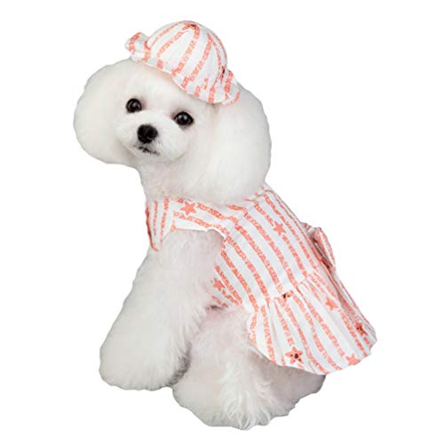 N / A Dog Princess Kleid Gestreiftes Kleid mit Hut für Welpe Sommer Haustier Kleidung Weiche Baumwolle Haustier-Kostüme (Orange, M) von N / A