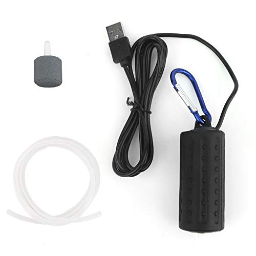 N / A Handsandrais 5 V USB Mini Luftpumpe für Aquarium, Fischtank, Angeln, tragbare Sauerstoff-Luftpumpe mit Luftstein und Silikonschlauch – Schwarz von N / A