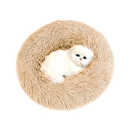 Haustier-Hundebett, flauschig und weich, Plüsch, Donut-Umarmung, rund, Hundehütte, waschbar, für den Winter, warmes Sofa, 100 cm, 22 kg, Beige von N-X