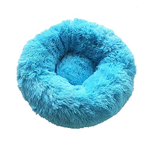 Plüsch-Haustierbett für Katzen, superweiches Hundebett, Hundehütte, rund, warm, für den Winter, 80 cm, Blau von N-X