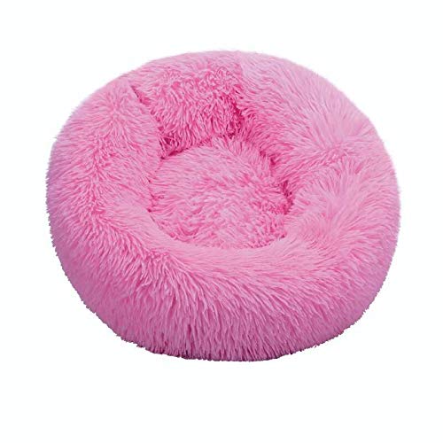 Rundes Katzenbett, weiches Plüsch, bestes Haustierbett, Hundekorb, Haustierbedarf, Kissen, Katzenbett, Katzenkissen, Tierschlafsofa, 50 cm, Rosa von N-X