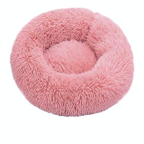 Rundes Katzenbett, weiches Plüsch, bestes Haustierbett, Hundekorb, Haustierbedarf, Kissen, Katzenbett, Katzenkissen, Tierschlafsofa, 50 cm, Rosa von N-X