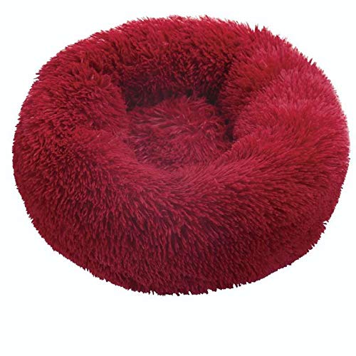 Rundes Katzenbett Haus Weich Plüsch Beste Haustier Hundebett für Hundekorb Haustierbedarf Kissen Katzenbett Katzenkissen Tier Schlafsofa 100cm Rot von N-X