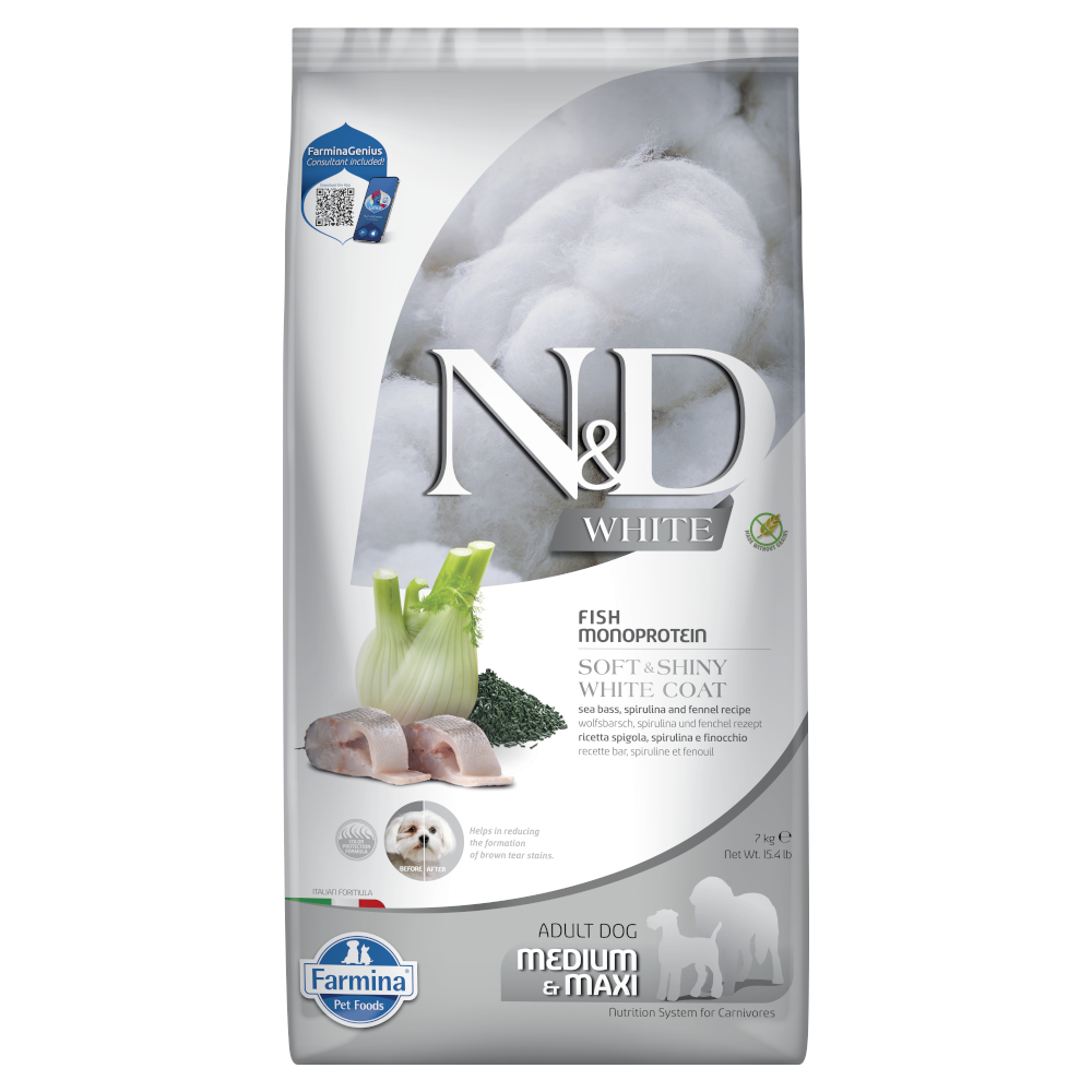 Farmina N&D Dog Adult Medium/Maxi White Wolfsbarsch, Fenchel & Spirulina - Sparpaket: 2 x 7 kg Farmina N&D Dog Adult Medium/Maxi White Wolfsbarsch, Fenchel & Spirulina - Sparpaket: 2 x 7 kg von N&D Dog