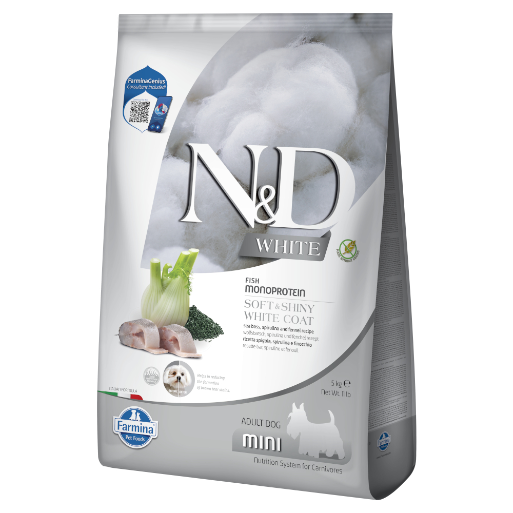 Farmina N&D Dog Adult Mini White mit Wolfsbarsch, Fenchel & Spirulina - Sparpaket: 2 x 5 kg Farmina N&D Dog Adult Mini White mit Wolfsbarsch, Fenchel & Spirulina - Sparpaket: 2 x 5 kg von N&D Dog