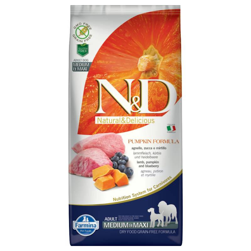 Farmina N&D getreidefrei Kürbis Adult Medium & Maxi mit Lamm & Heidelbeere  - Sparpaket: 2 x 12 kg von N&D Pumpkin Dog