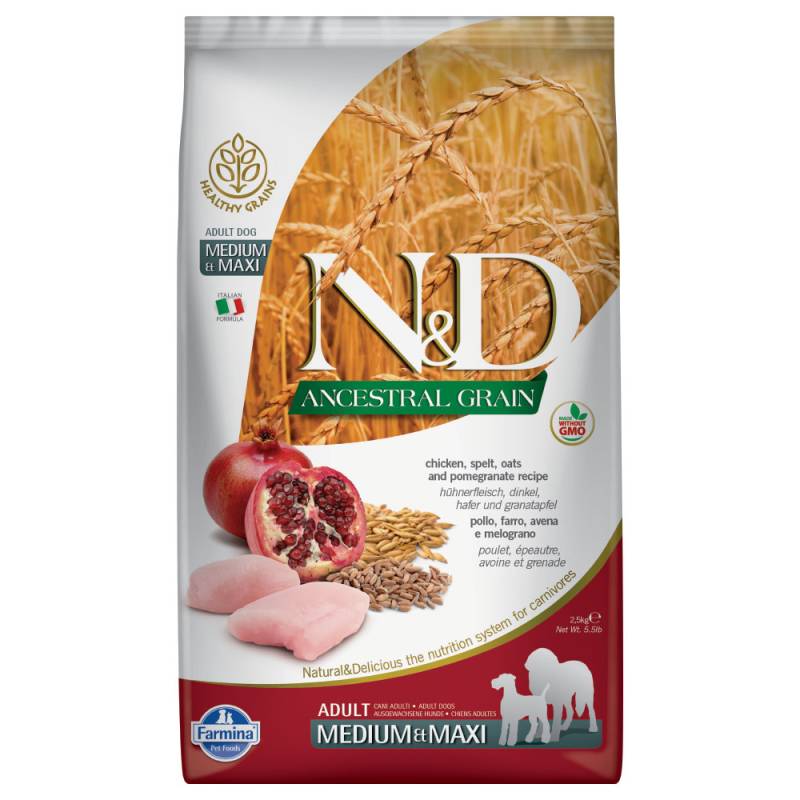 Farmina N&D Ancestral Grain Adult Medium & Maxi mit Huhn & Granatapfel - Sparpaket: 2 x 12 kg von N&D Ancestral Grain Dog