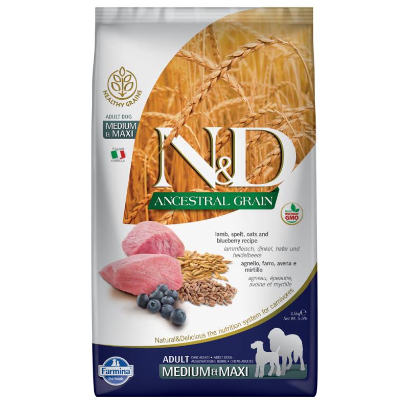 Farmina N&D Ancestral Grain Adult Medium & Maxi mit Lamm & Heidelbeere - 12 kg von N&D Ancestral Grain Dog