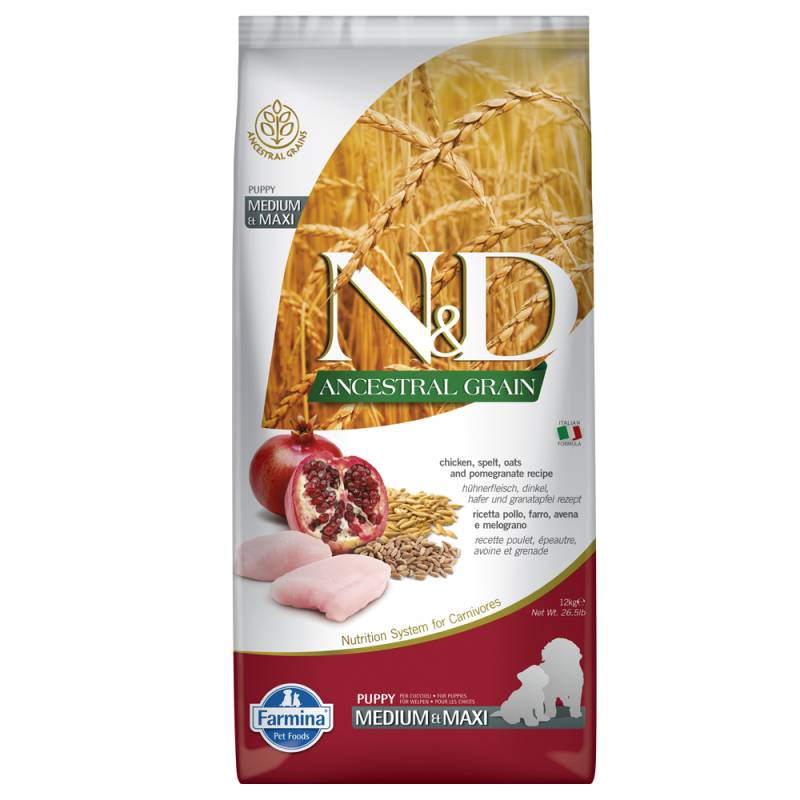 Farmina N&D Ancestral Grain Puppy Medium & Maxi mit Huhn & Granatapfel - 12 kg von N&D Ancestral Grain Dog