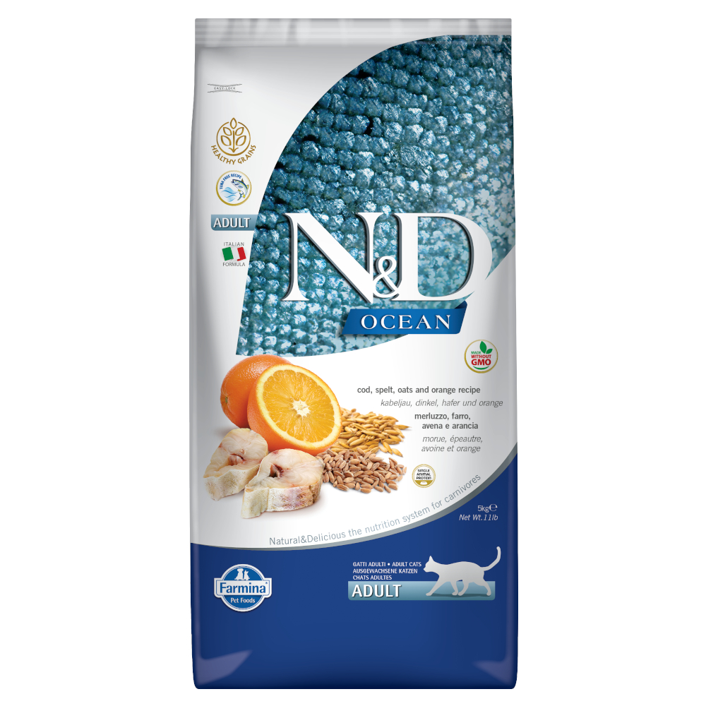 Farmina N&D Ocean gesundes Getreide Kabeljau & Orange Adult - Sparpacket 2 x 5 kg von N&D Ocean Cat