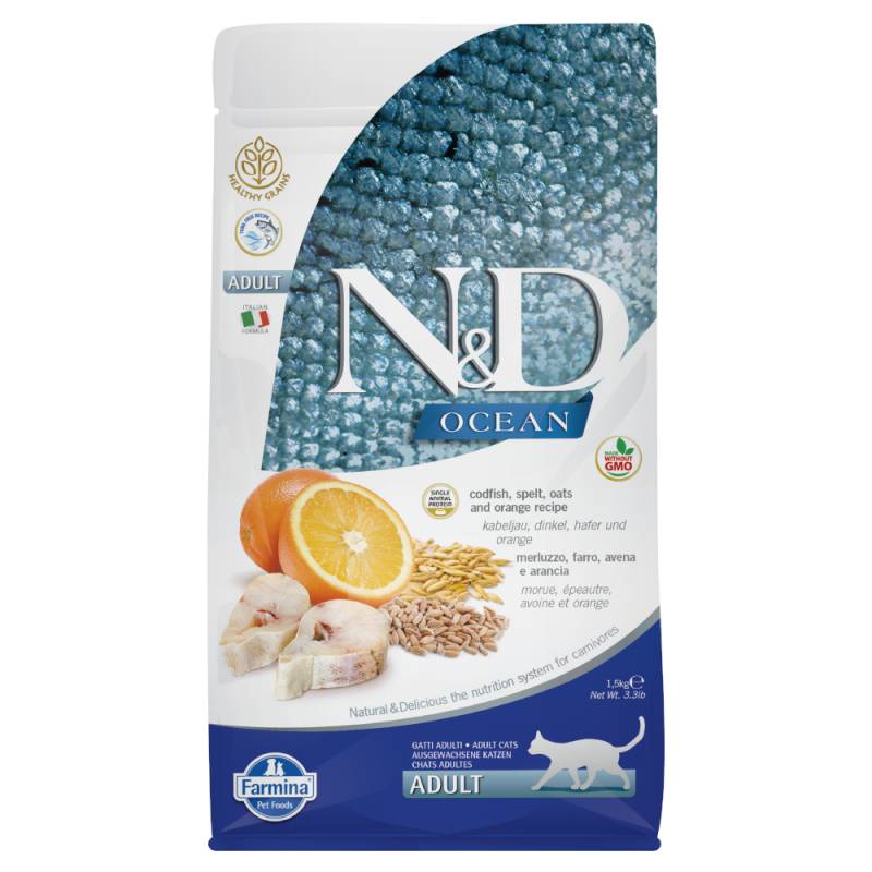 Farmina N&D Ocean gesundes Getreide Kabeljau & Orange Adult - Sparpaket: 3 x 1,5 kg von N&D Ocean Cat