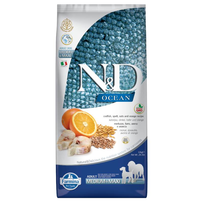 Farmina N&D Ocean gesundes Getreide Kabeljau & Orange Adult Medium/Maxi  - Sparpaket: 2 x 12 kg von N&D Ocean Dog