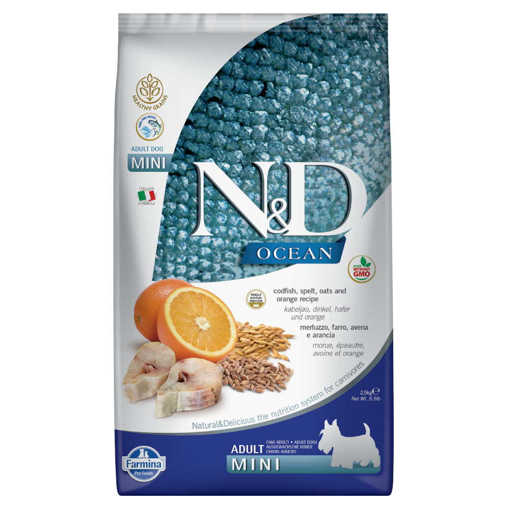 Farmina N&D Ocean gesundes Getreide Kabeljau & Orange Adult Mini - Sparpaket: 3 x 2,5 kg von N&D Ocean Dog