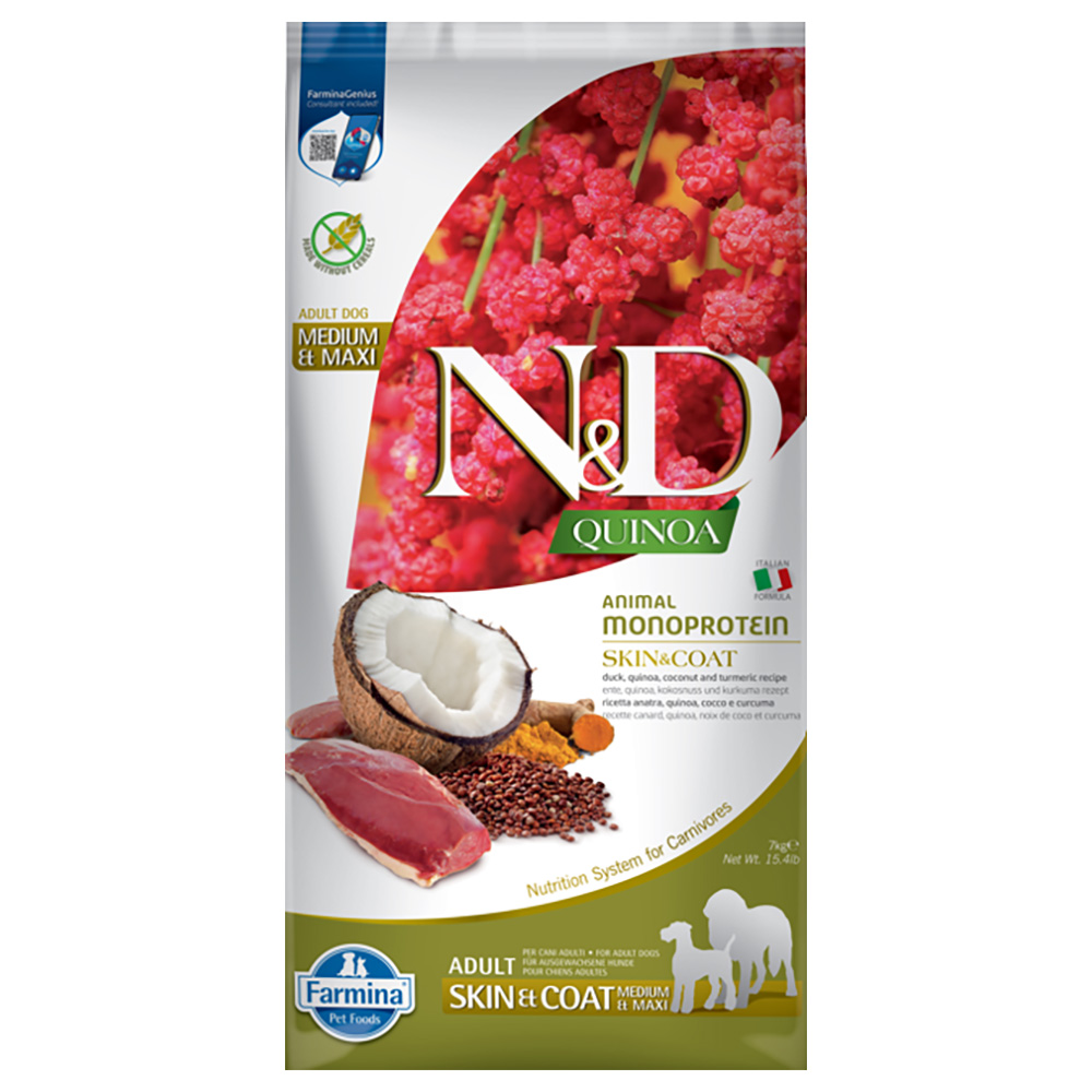 Farmina N&D Quinoa Skin & Coat Medium/Maxi Ente, Kokosnuss & Kurkuma - Sparpaket: 2 x 7 kg von N&D Quinoa Dog