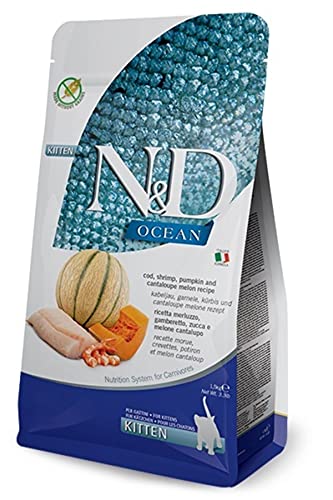 Farmina N&D Ocean Kitten Pellets Katzenfutter(Trockenfutter, mit hochwertigen Vitaminen und natürliche Antioxidantien, ohne Mais, Zutaten: Kabeljau, Garnelen und Honigmelone, Portionsgröße: 1,5 kg) Farmina N&D Ocean Kitten Pellets Katzenfutter(Trockenfutter, mit hochwertigen Vitaminen und natürliche Antioxidantien, ohne Mais, Zutaten: Kabeljau, Garnelen und Honigmelone, Portionsgröße: 1,5 kg) von N&D