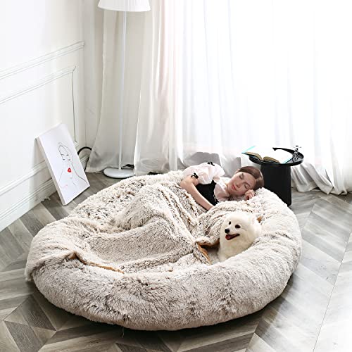 N&V Riesiges Hundebett für Menschen mit passender Decke, 75 x 55 cm, XXXXXXL Hundebett für Sie und Ihr Haustier, riesiges Nickerchen-Tagesbett zum Einschlafen, Gigantischer Futon mit von N&V