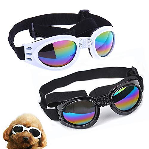 NA/ 2 Stück Hundebrille, verstellbarer Riemen, Hundebrille, Schutz für Reisen, Skifahren, UV-Schutz, wasserdichte Sonnenbrille für Hunde (schwarz, weiß) von NA/