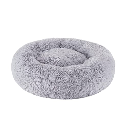 #NA Cloudjoy Hundebett, Donut, waschbar, beruhigend, Flauschiges Katzenbett, klein, mittel, groß, für den Innenbereich, weich, rund, 60 cm, Hellgrau von #NA