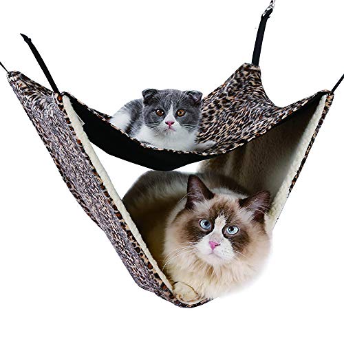 NACOCO Bequeme Katzenhängematte mit 2 Ebenen, atmungsaktives Hängebett/Nest für Kätzchen/ausgewachsene Katzen, doppellagiger Haustierkäfig für Frühjahr/Sommer/Winter (Leopard) von NACOCO