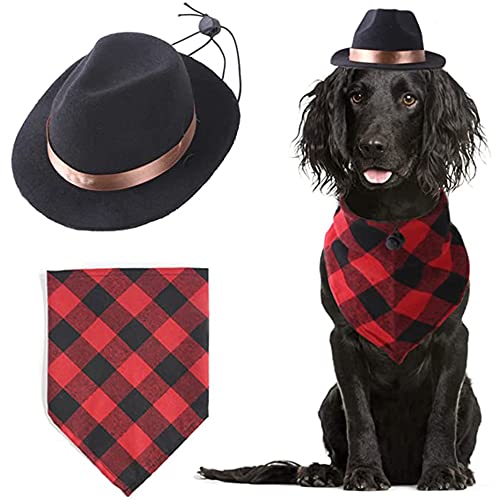 NACOCO Cowboy-Kostüm für Hunde, 2 Stück, rot, verstellbar, Dreieck, für Welpen, Partys, Festivals und den Alltag (schwarz) von NACOCO