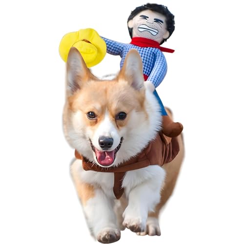 NACOCO Cowboy Rider Hund Kostüm für Hunde Kleidung Ritter Stil mit Puppe und Hut für Halloween Tag Haustier Kostüm (XS) von NACOCO