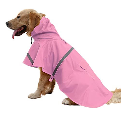 NACOCO Großer Hunde-Regenmantel, verstellbar, wasserdichte Kleidung, leichte Regenjacke, Poncho, Hoodies mit Streifen, reflektierend (M, Rosa) von NACOCO