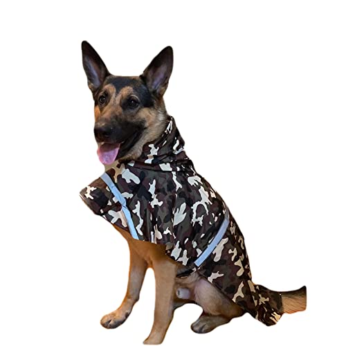 NACOCO Großer Hunde-Regenmantel, verstellbar, wasserdichte Kleidung, leichte Regenjacke, Poncho, Hoodies mit Streifen, reflektierend (XXXL, Camo) von NACOCO