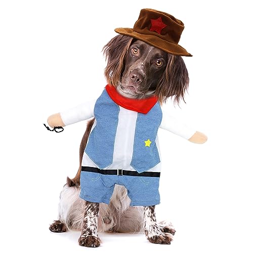 NACOCO Halloween Cowboy Hundekostüm - Haustier Kleidung Kostüme mit Hut für Hund und Katze Blau (L) von NACOCO