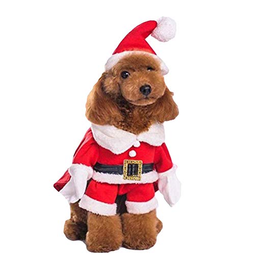 NACOCO Haustier Weihnachten Kostüme Hundeanzug mit Kappe Weihnachtsmann Anzug Hund Hoodies Katze Xmas Kostüme (Rot, XXL) von NACOCO