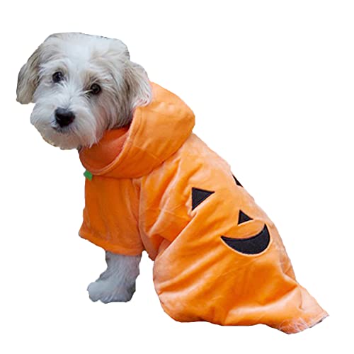 NACOCO Hunde-Kürbis-Kostüm, Katze, Halloween-Kleidung, Welpen, Fleece-Hoodie für kleine bis mittelgroße Hunde (Größe L) von NACOCO
