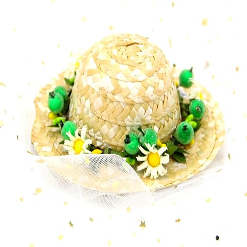 NACOCO Katzenhut, Sonnenblumen-Strohhut, handgefertigt, Rosen-Motiv, Zubehör für kleine Hunde und Katzen, Foto (M, grün) von NACOCO