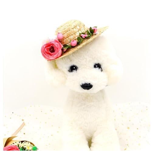 NACOCO Katzenhut, Sonnenblumen-Strohhut, handgefertigt, Rosen-Motiv, Zubehör für kleine Hunde und Katzen, Foto (S, Pink) von NACOCO