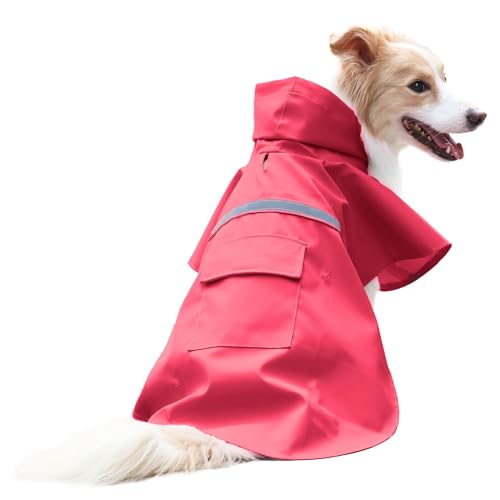 NACOCO Regenmantel für große Hunde, verstellbar, wasserdicht, leicht, Regenjacke, Poncho-Kapuzenpullover mit reflektierenden Streifen, Größe L, Rot NACOCO Regenmantel für große Hunde, verstellbar, wasserdicht, leicht, Regenjacke, Poncho-Kapuzenpullover mit reflektierenden Streifen, Größe L, Rot von NACOCO