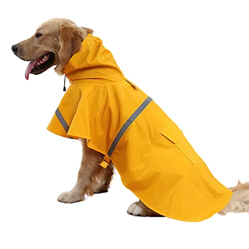 NACOCO Regenmantel für große Hunde, verstellbar, wasserdicht, leicht, mit Streifen, reflektierend, Größe XXL, Gelb von NACOCO